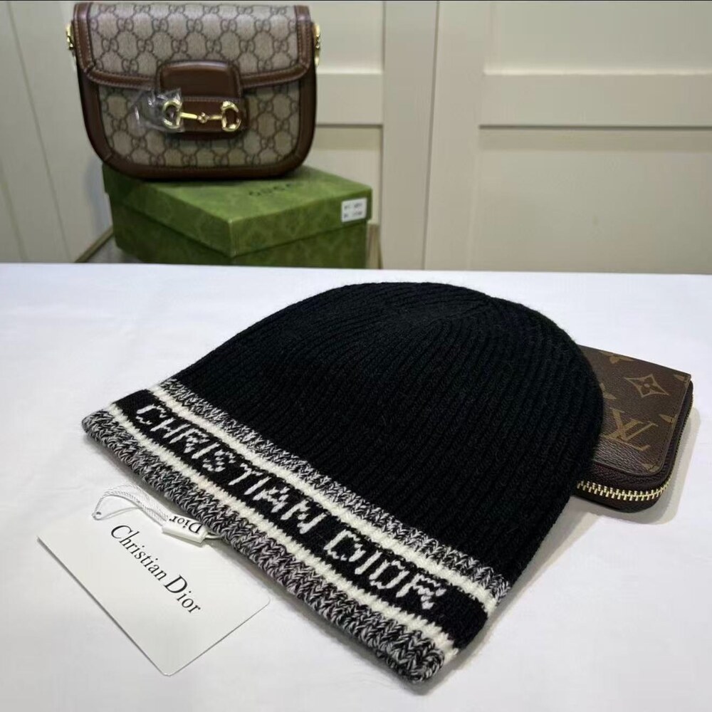 Dior Logo Jacquard Black Knit Beanie